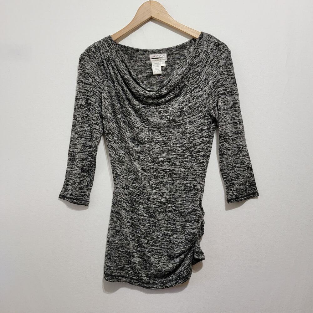 M.L.L.P Womens Top Black & Gray Side Ruching Drape Neck 3/4 Sleeve Size Small